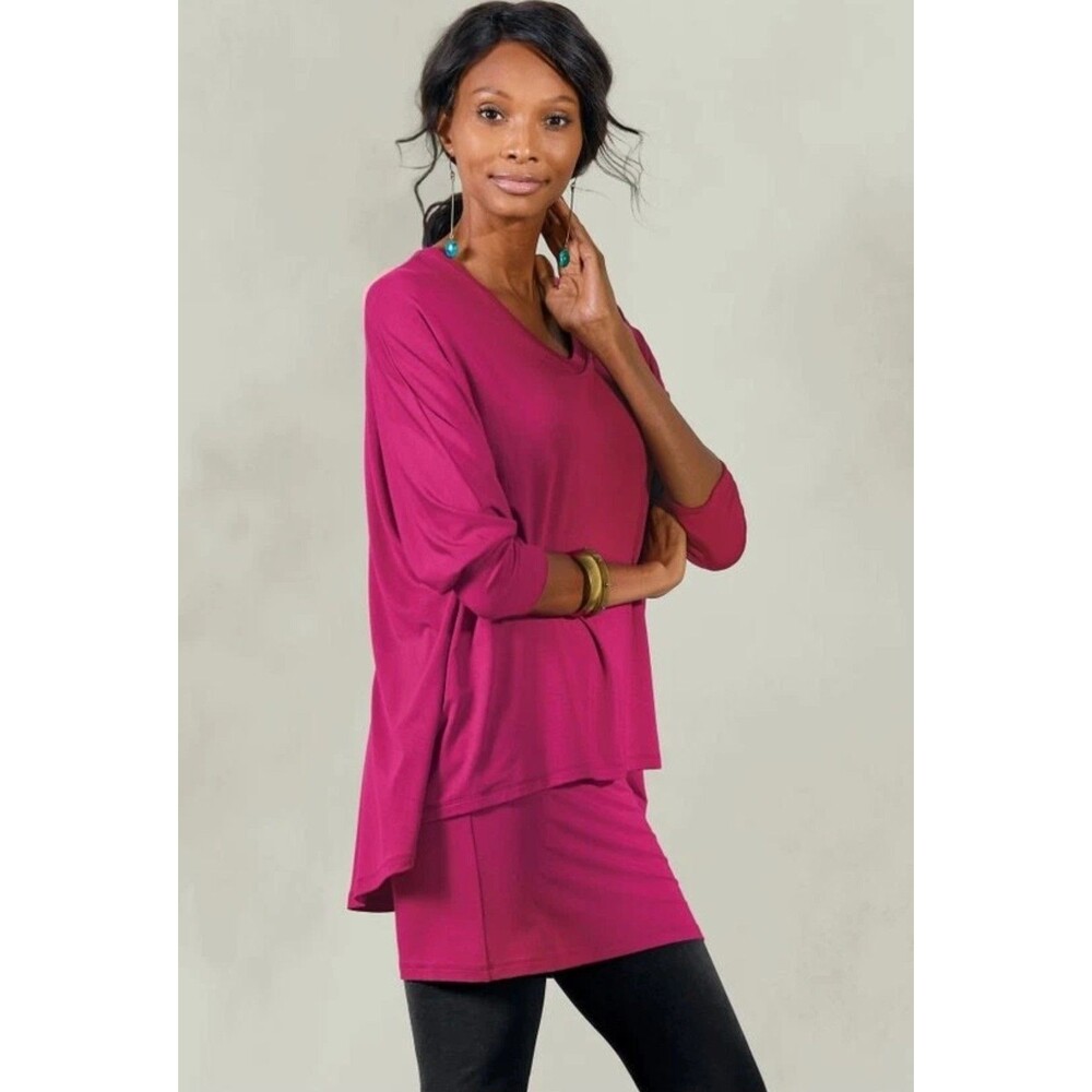 Soft Surroundings Tunic Womens 1X Fuschia Pink Layered Top Barbie Stretch Comfy